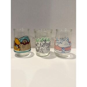 Lot of 3 Welch's Jelly glass Jars Winnie the Pooh, Looney Tunes, Foghorn Leghorn